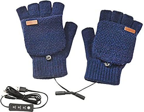 Asudaro Warme Winter-USB Handschuhe für Damen und Herren, USB Beheizte Handschuhe Fäustlinge Halbfinger Winter Hände Warm Handschuhe Stricken Laptop Handschuhe,Waschbar,Blau