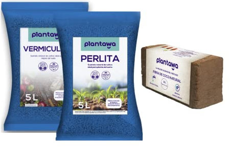 PLANTAWA Sustrato Perlita 5L, Vermiculita 5L y Fibra de Coco 10L, Tierra para Plantas Sustrato Universal para Plantar Semillas Huerto Urbano,Abono Natural Tierra Jardín Exterior, Sustratos y Abonos