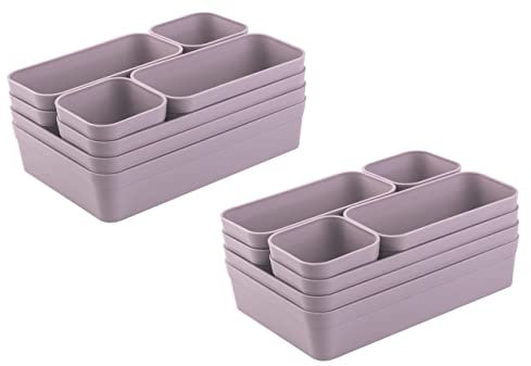 1 x Schubladen-Organizer Set, 16-teilig, Farbe: Flieder, universell verstellbar, Aufbewahrungs-Box, Einteiler, Trenn-System, Utensilien, Stauraum, Wohn-Badezimmer, Kunststoff, BPA-frei