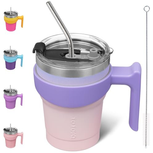 BJPKPK 10 oz Stainless Steel Insulated Tumbler Cups with Handle and Straw and Lid,Pastel Sunset