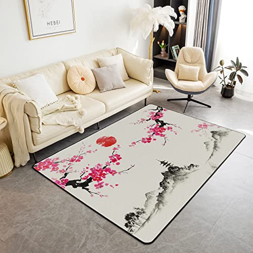 Loussiesd Kirschblüten Wohnzimmer Teppiche Jungen, japanische Ukiyoe Dekor Teppich Teppich Teppich Teppich 150x200cm, japanische exotische Stil Akzent Teppich Kinder Teen Zimmer Dekor Vintage