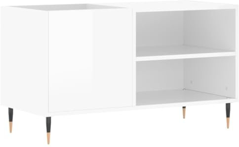 vidaXL Armoire à Disques, Support de Tourne-Disque, Armoire Latérale avec Rangement, Buffet de Salon, Moderne, Blanc Brillant Bois d'Ingénierie