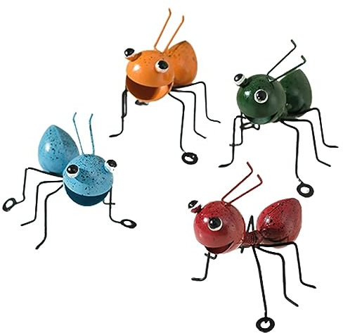 4 Stück Metall Ameise Dekoration, Ant Garten Ornamente Metall-Skulptur, Wand Dekor Skulpturen Gartenfiguren,Ant Ornament Bunte Cute Insect Für Garten Rasen Kinderzimmer Bad Haus Wanddekoration