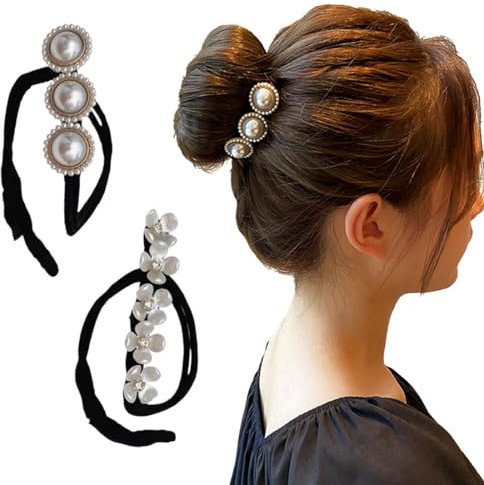 ZKGYUS 2 Stück Magischer Haarknoten, Perle Blumen Haar Dutt Maker Damen Donut Hair Bun Maker Haarnadel Haarknoten,Haar Twist Lockenwickler Donut Tools für Kinder Mädchen Frauen
