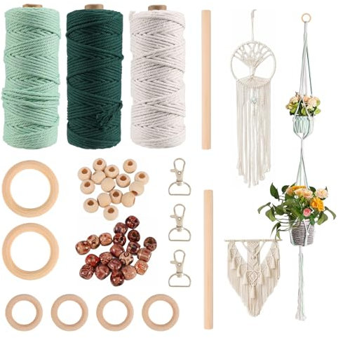 Veciado 54pcs Macrame Supplies Kit Professional Featuring 3mm Macrame Cord, Macrame Wall Hanging Craft Kits for Adults Kids for Making Macrame Plant Hanger, Dream Catcher, DIY Boho Wall Decor