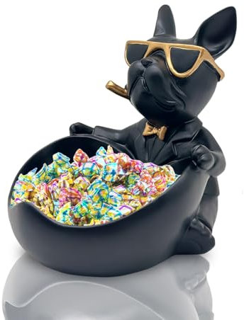 Huhote Bulldogge Schlüssel Schale, Französische Bulldogge Skulptur Deko, Großer Mund Aufbewahrungsbox, Bulldogge Figuren Statue für Flur, Wohnzimmer, Büro, Badezimmer, Schlafzimmer (Schwarz)