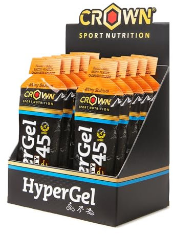 Crown Sport Nutrition HyperGel 45 | Gel énergétique avec 45 g de glucides dans un rapport de 1:0,8 + sodium (165-400 mg) | Caféiné et sans (80 mg/gel) | Texture fluide | Certifié Informed-Sport