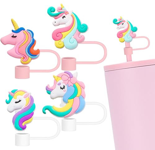 Straw Covers Cap for Stanley Cup, Silicone Unicorn Straw Toppers Compatible for 30 and 40 Oz Tumbler with Handle,10 mm 0.4 in Silicone Straw Tips Lids Straw Decors