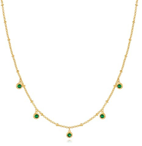 LILIE&WHITE Damen Halskette mit Goldkette und Grünen Kristallanhängern, Elegantes und Filigranes Design, Anlaufsicher und Hypoallergen, Schmuckstück für Alltag und Besondere Anlässe
