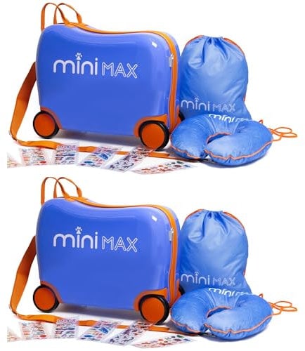 Minimax Kinderkoffer Hartschale Handgepäckkoffer Kofferset 45x36x20cm für Kinder Jungen und Mädchen 29L Kindergepäck Handgepäck Trolley Hartschalenkoffer für Easyjet mit 4 Rädern (2X Blau)