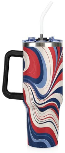 Dynamic Wave Stripe 1200 ml Insulated Tumbler with Handle and Straw – Stainless Steel Travel Mug with Lid, Leakproof, Double Wall, Thermos Cup for Hot & Cold Drinks, Gift for Women & Men
