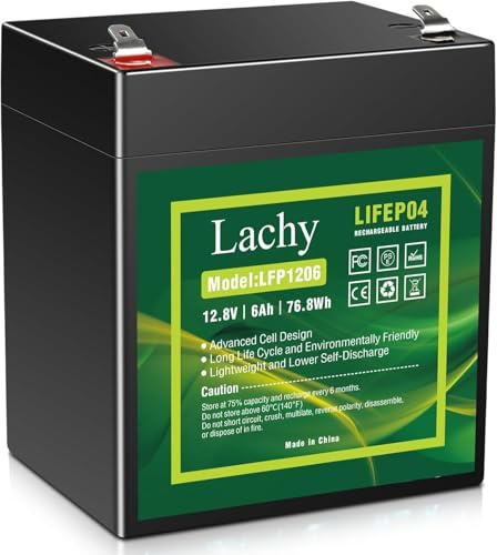 Lachy LiFePO4 Akku 12V 6Ah, 2000+ Zyklen | Deep Cycle mit BMS | Für Power Wheels, Kinderroller, Rasenmäher, Boot, Beleuchtung | Wartungsfrei