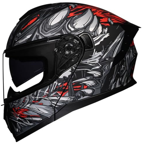 Klapphelm Motorradhelm mit Doppelvisier Modulare Motorradhelme Sonnenblende Integralhelm Racing Helm Mit Bluetooth-Steckplatz DOTECE Motorrad Sturzhelm für Erwachsene Damen Herren B,L=59~60CM