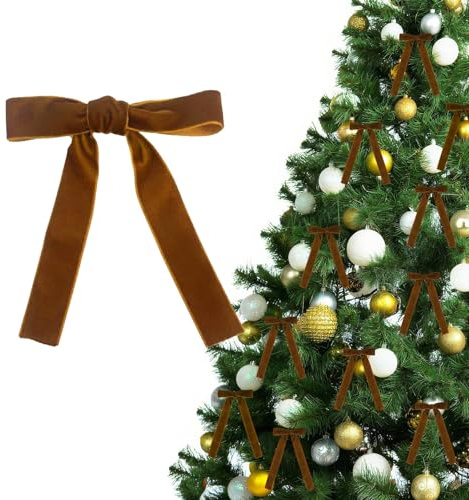 Nymora 12 Stück Dunkelbraune Samt Weihnachtsdeko Schleife Weihnachten Dekoration Weihnachtsbaum Deko Schleife für Geschenke Kranz Baumdekoration (Dunkelbraun)