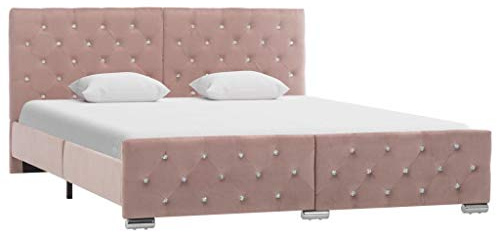sephironlbb Rosa Samt Bettgestell 160x200 cm, Robustes Polsterbett mit Kopfteil, Metallfüßen und Samtbezug für Schlafzimmer, Queen Size