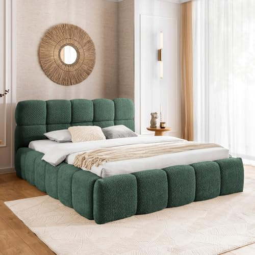 Home Collective Polsterbett Doppelbett Bubble Bett mit Stauraum viele Größen und Farben | inkl. Metall-Lattenrost | bodennahes Design Schlafzimmer Jugendzimmer Möbel | Grün 120x200 cm