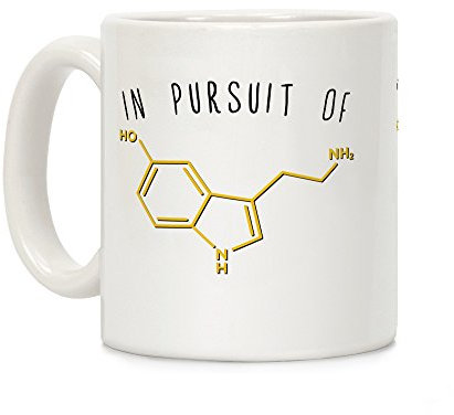 LookHUMAN In Pursuit of Happiness (Serotonin Molecule) White 11 Ounce Ceramic Coffee Mug
