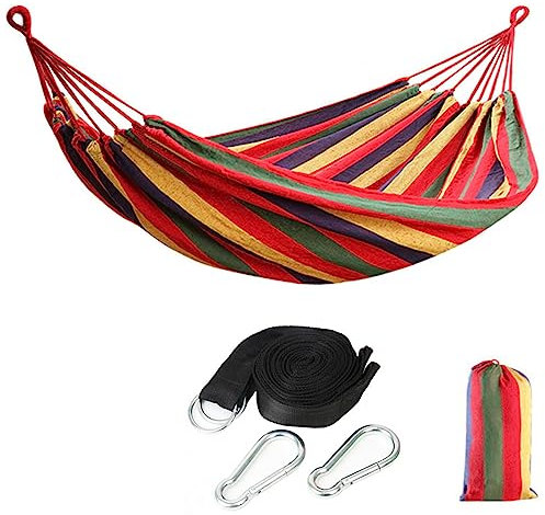 ZusFut Hamaca Colgante| Extra Larga Amplia Hamaca 275x150cm / Transpirable Algodón / 200KG Capacidad de Carga/2 Cuerdas de Nylon/Multicolor| Hamacas Jardín Hamacas Colgantes (275)