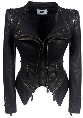 Fashion SX Damen-Jacke aus Kunstleder, mit Reißverschluss, Motorrad-Outwear, Nieten-Publack, X-Large