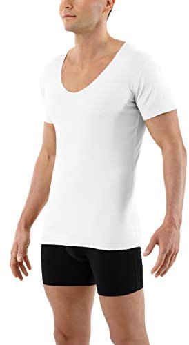 ALBERT KREUZ Herren Lasercut nahtlos Clean Cut Unterhemd Kurzarm tiefer V-Ausschnitt aus Baumwolle Elastan weiß 7/XL