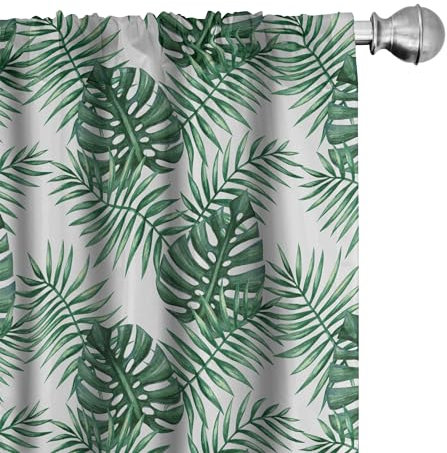 ABAKUHAUS Foglia Tenda a Pannello Set di 2, Palm Mango Banana Tree, Trattamento della Finestra per Stanza e Camera da Letto, 2 Stück 75 cm x 245 cm, Verde bosco