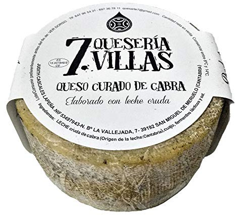 Queso curado de cabra. Elaborado con leche cruda. Elaboración artesanal. Quesería 7 Villas. Cantabria.