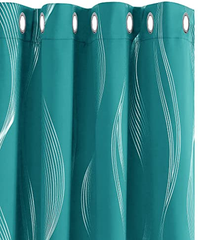 Deconovo Blickdichte Vorhänge für Schlafzimmer dicke Thermovorhang Kälteschutz Thermogardine Hitzeschutz, Schlafzimmer Gardinen mit ösen, 214x132 cm(HöhexBreite), Türkis, 2er Set