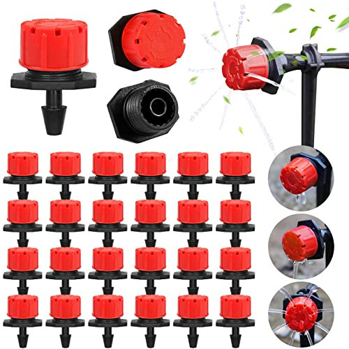 EBANKU 400 Piezas Goteros de Riego Ajustables con Micro Gota, 1/4 Inch Micro Aspersores de Riego AutomáTico, JardineríA Flujo de Cabeza de Goteo (Rojo)