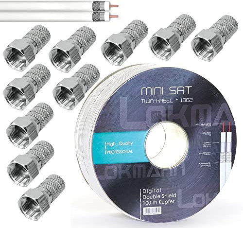 MK-Digital 100 Meter VOLL KUPFER Sat Koaxial Kabel 100dB Twin Mini 2x 4,6 mm, Antennenkabel FullHD HDTV +10 F-Stecker