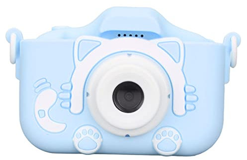 Mini Kids Digital Camera, 1920x1080px Cute Cat Design Toy Camera with Photo, Video/Big Head Photo Model/ MP3 Function/Built In 5 Puzzle Games/Filter, Gift for Birthday, Christmas(blue without card)