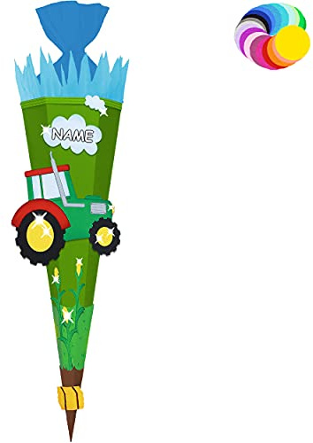 alles-meine.de GmbH Bastelset - Schultüte Farbe & Größe wählbar 70/85 / 100 cm - Traktor - inkl. Name - Farbe frei wählbar - Bastelschultüte - Zuckertüte zum selber Basteln..