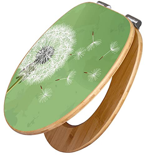 banjado Design WC Sitz Bambus Absenkautomatik 45,8x37,5cm / Toilettendeckel mit Absenkautomatik Holz/hochwertiger Bambus Klodeckel/WC-Sitz für gängigen Toiletten/Motiv Pusteblume 3
