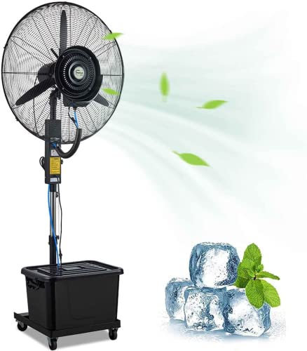 Locuetyn Höhenverstellbar Nebel-Ventilator, 90° oszillierend Standventilator mit Nebel, 43L Tank, 3 Kühlgeschwindigkeiten, Außerhalb des Restaurants Werkstatt Ventilator in der Fabrik