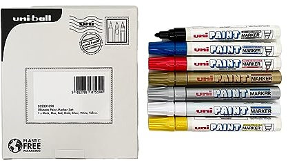 uni-ball PX-20 Oil Based Permanent Marker Paint Pens. Medium Bullet Tip for Art & Crafts. Multi Surface Use On Wood Metal Paper Canvas Cardboard Glass Fabric Ceramic Rock Leather Porcelain. Pack of 7