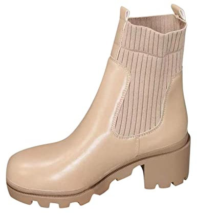 ARtray stivaletti con plateau da donna scarpe a piedi nudi scarpe invernali antiscivolo stivali da motociclista elastici tacco rotondo stivali invernali scarpe da giardino medio alto, bianco, 39 EU