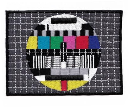 Testbild TV Fernseher Gestickt Aufnäher zum aufbügeln oder aufnähen Bügelbild Aufbügler für Kleidung gestickter Bügelpatch Applikation Retro Vintage Patch Größe 11 x 8 cm