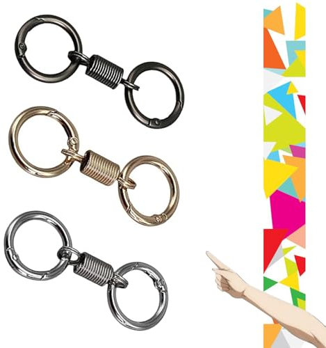 baodaotiehe Nordic Retro Spring Double Ring Keychain,Schlüsselanhänger Feder,Schlüsselanhänger Karabiner 3 Stück