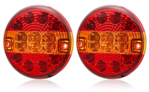 SPARKMOTO 2 x LKW Runde Hamburger Rückleuchten 24V 12V, Wasserdicht KFZ PKW Anhänger Beleuchtung Rückleuchte, Rund LED Anhänger Rückleuchten mit Blinker Bremslichter Positionslichter,ECE EMC Zulassung