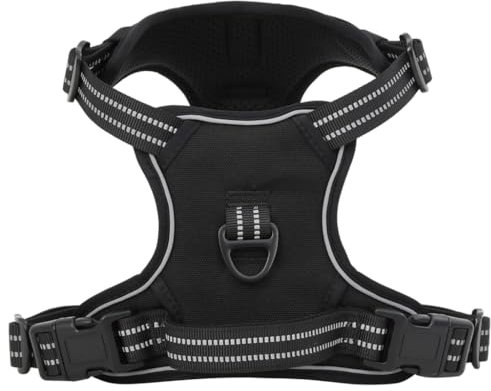 vidaXL Hundegeschirr, Brustgeschirr mit Leine Halsband, Sicherheitsgeschirr Reflektierend Verstellbar, Haustiergeschirr, Schwarz XL Polyester