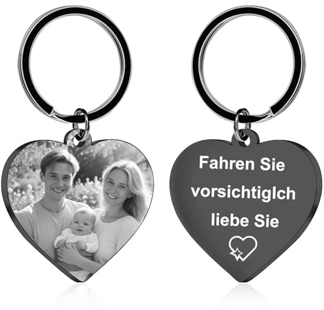 BEXOA Schlüsselanhänger Personalisiert mit Foto - Gravur Personalisierte Edelstahl Schlüsselanhänger Geschenke für Herren