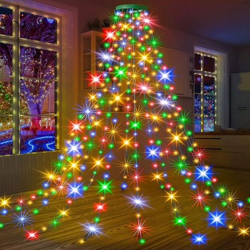 Luces de cadena para árbol de Navidad, luces de cadena de hadas LED,Cadena de luces para interiores y exteriores con 8 modos - Luces de árbol de Navidad con anillo impermeables para bodas de árbol de