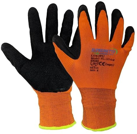 Supreme TTF 24 Pairs Latex Foam Coated Work Gloves Orange Black Builders Construction Gardening Grip (2XL-11)