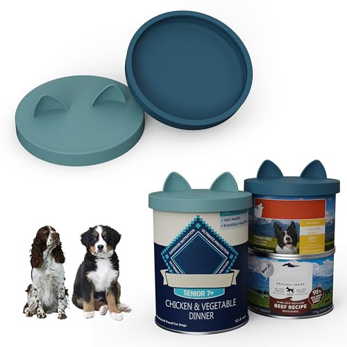 OHMO Pet Can Tin Lids, 2Pcs 400g BPA Free Silicone Covers for Cat and Dog Food 75mm, Dark&Light Blue