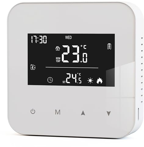Termostato 2 fili per caldaie a gas，termostato a batteria Programmabile giornaliera，cronotermostato manuale ambiente a parete. non contiene batterie Non supporta la connettività Wi-Fi.