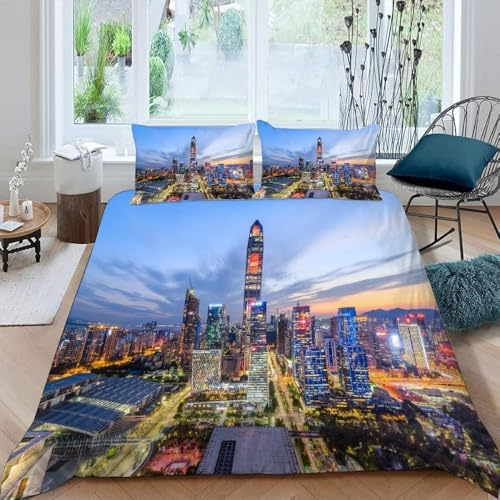 Pechiwuo New York City Bettwäsche 220x240 cm 3D Modernes Stadtbild Bettwäsche Set, New York City Bettbezüge Set Weiche Mikrofaser Bettbezug 240x220 cm + 2 Kissenbezüge 80x80 cm t2175