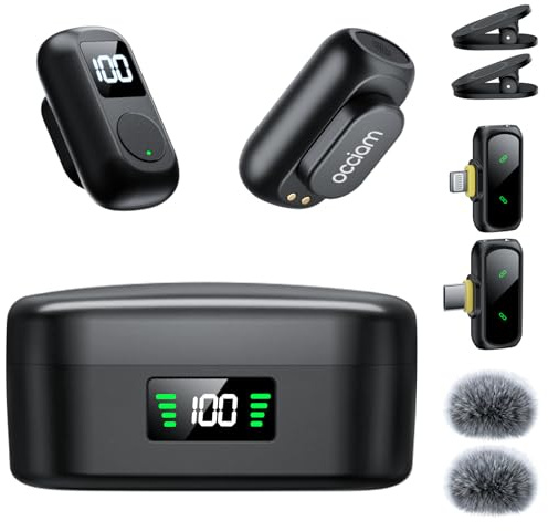 occiam Mini Lavalier Mikrofon für iPhone & Android Wireless Mikrofone Rauschunterdrückung Magnetisches Mini Ansteckmikrofon mit 54H Ladekoffer für YouTube Podcast Tiktok Vlogging Videoaufnahme Schwarz
