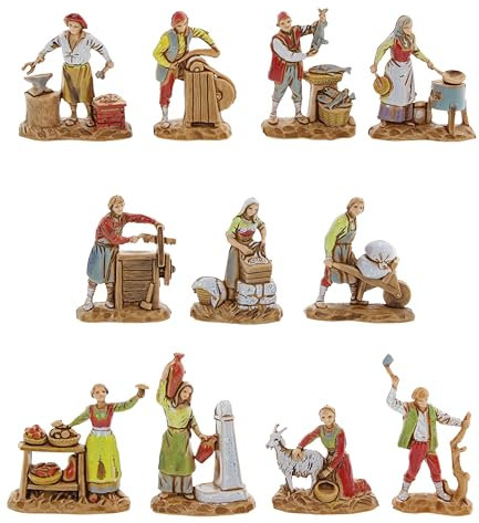 Moranduzzo Set 11 Oficios Apto para Belén de 3,5 cm Escala 1:16 – Micro 3,5 – Figura Irrompible, Pintada a Mano, Escultor M. Landi