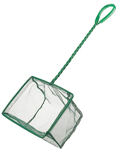 Pawfly 6 Inch Aquarium Fish Net with Braided Metal Handle Square Net with Soft Fine Mesh Sludge Food Residue Wastes Skimming Cleaning Net for Fish Tanks Small Koi Ponds and Pools