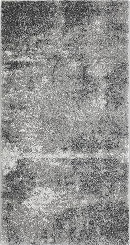 andiamo Luna Zeitloser Webteppich | Kurzflor Teppich für Esszimmer, Wohnzimmer Schlafzimmer im Vintage Look | Wohnzimmerteppich | Grau 80 x 150 cm