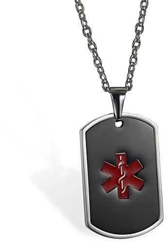 OIDEA Herren Halskette mit Medizin Dogtag: Schwarz O Kette mit Medizinischer Erkennungsmarke Anhänger aus Edelstahl Geschenk für Männer Junge